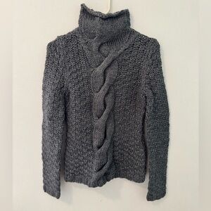Moda International Chunky Cable Knit Turtleneck Sweater in Gray, Size Small